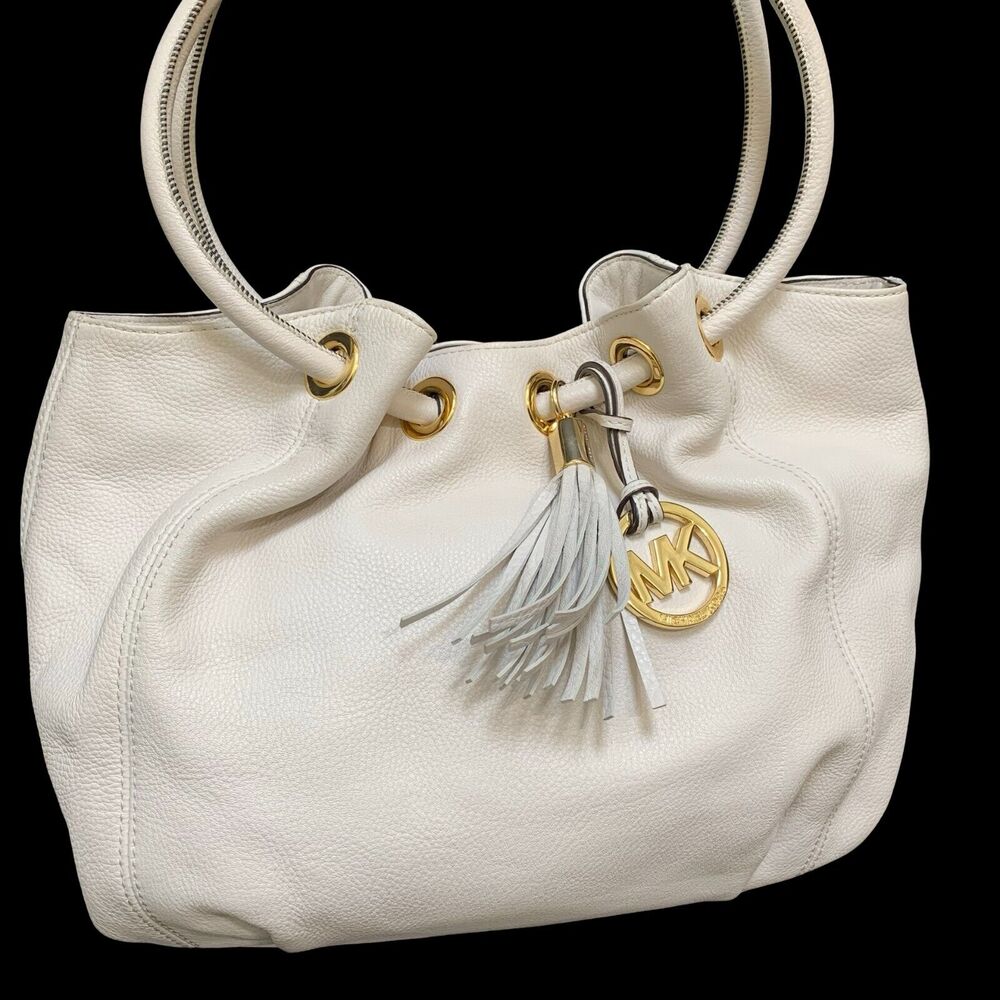 MICHAEL KORS Vanilla Pebbled Leather Tasseled ASTOR Ring Tote Shoulder Bag - Picture 11 of 12